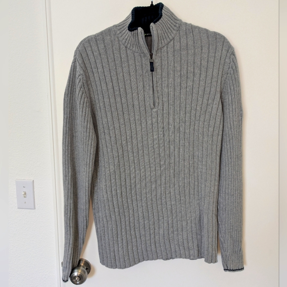 DKNY Men's Gray Quarter Zip Sweater with Ribbed Knit